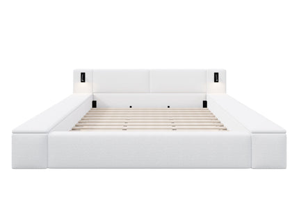 Upholstered Platform Bed Frame With Hidden Storage, Built-In Nightstands & LED Reading Lights