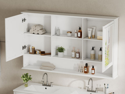 Wall Mounted Bathroom Medicine Cabinet With Double Mirrored Doors