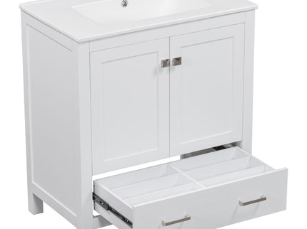 Bathroom Vanity With Single Sink, Combo Cabinet Undermount Sink, Bathroom Storage Cabinet With Two Doors And A Drawer, Soft Closing, Multifunctional Storage, Solid Wood Frame