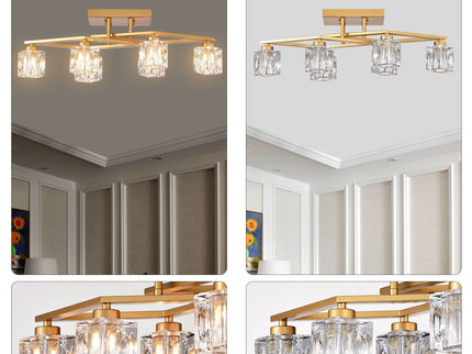 6 Light Crystal Ceiling Light For Dining Room, Modern Ceiling Lamp With Light Fixture For Entryway, Lobby, Kitchen, Bedroom, Living Room, Conference Room, (6*G9 Bulbs Included)