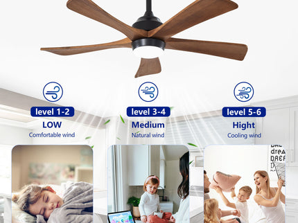5 Blades Ceiling Fan With Lights Remote Control - Matte Black