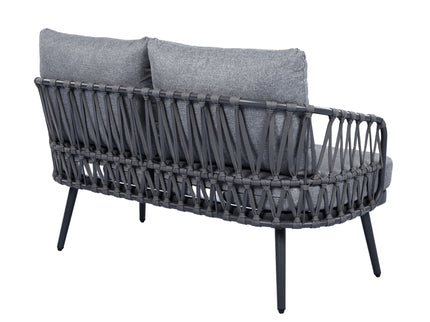4 Piece Outdoor Patio Furniture Set, Metal Chairs With Woven Rope U Shaped Backrest