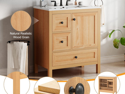 Modern Bathroom Vanity With Sink, Soft Close Drawers & Door, Storage Rack