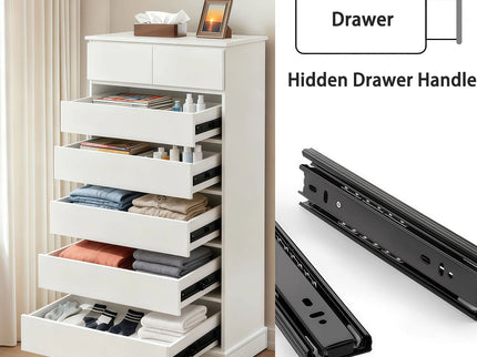 6 Drawer Tall Dresser With Concealed Handles, Vertical Storage Cabinet For Bedroom - White