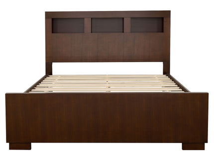 Copper - Eastern King LED Storage Bookcase Bed With Built In Shelves - Cappuccino