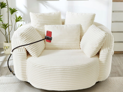 Swivel Accent Barrel Chair With Adjustable Phone Holder, 5 Pillows For Living Room