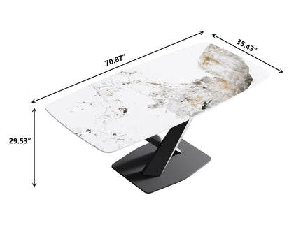Modern Artificial Stone Pandora White Curved Metal Leg Dining Table, Can Accommodate 6-8 People - Antique White