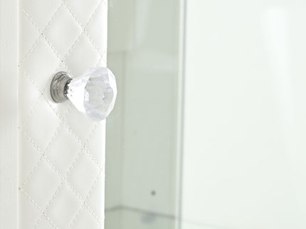 Modern Upholstered Glass Display Cabinet With Adjustable LED Light - White
