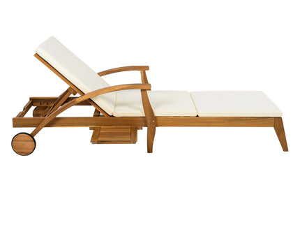 Versatile Chaise Lounge With Wheels Acacia Wood Recliner For Patio - Cream