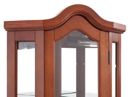 Corner Curio Cabinet With Lights, Adjustable Tempered Glass Shelves, Mirrored Back, Display Cabinet (E26 Light Bulb Not Included) - Walnut