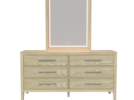 Adeline - 6 Drawers Dresser & Mirror With Jewelry Box & LED Light - Natural Wood Wash