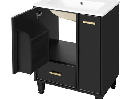 Bathroom Vanity With Sink, Deep Drawer And Pull Out Basket, Rectangular Design - Black