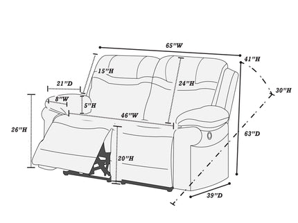1 Piece Power Reclining Loveseat With USB Port, Fully Upholstered Pillow Arms And Headrest - Brown