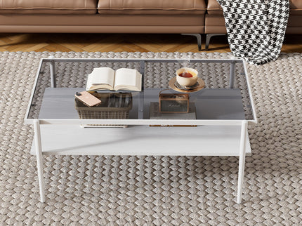 Rectangle Coffee Table With Tempered Glass Top And Legs, Modern Table For Living Room