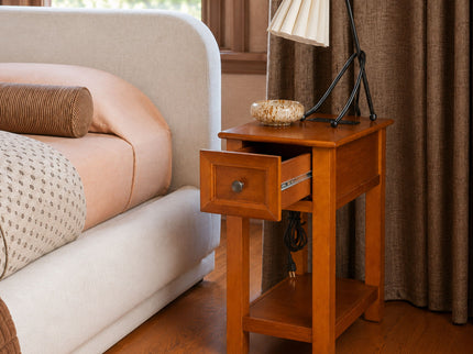 End Table With Drawer And Shelf For Living Room - Walnut