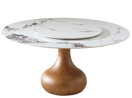 Round Dining Table 53" With Lazy Susan - Walnut / White
