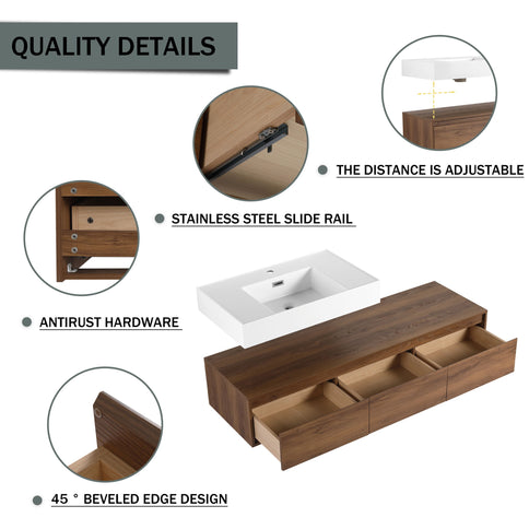 Modern Wall Mounted Bathroom Vanity With Resin Sink And Soft Close Drawer