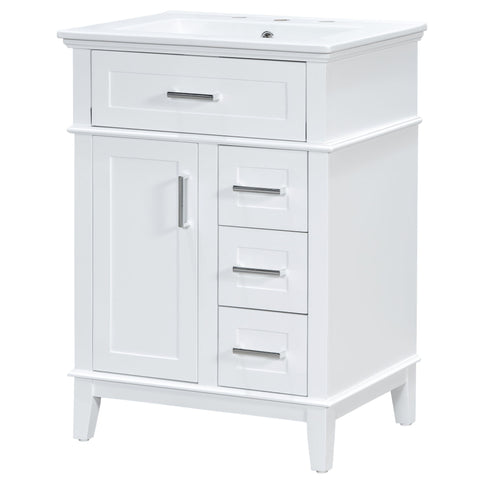 Modern Bathroom Vanity With Sink, Flip Drawer & 3 Drawers, Soft Close Hinges, Adjustable Shelf