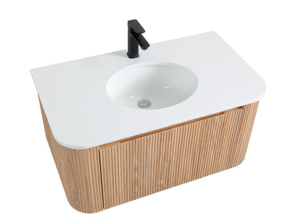 Arcora - Wall Mounted Bathroom Vanity With Curved Design - Natural Wood
