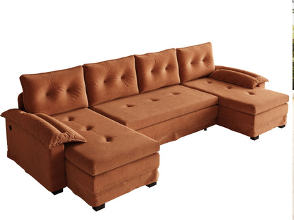 U-Shaped Sleeper Sofa With Pull Out Bed, Removable Armrests & USB Ports For Living Room