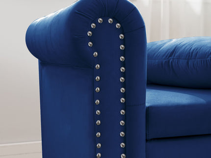 Chaise Lounge Indoor, Lounge Chair For Bedroom With Storage & Pillow, Modern Upholstered Rolled Arm Chase Lounge For Sleeping With Nailhead Trim For Living Room Bedroom Office