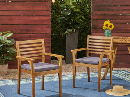 Outdoor Dining Chair With Slat Back And Acacia Wood Frame (Set of 2) - Gray / Teak