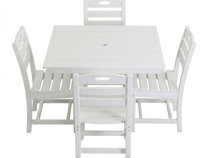 Outdoor Patio Dining Set, Square Table With Umbrella Hole And Armless Chairs