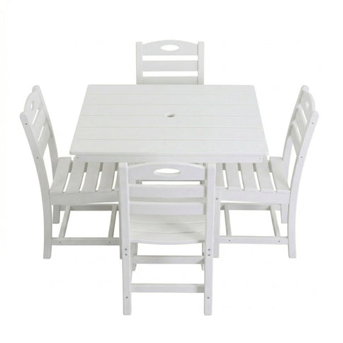 Outdoor Patio Dining Set, Square Table With Umbrella Hole And Armless Chairs