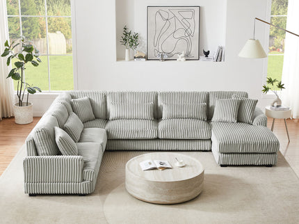 U - Shaped Sectional Sofa With Chaise Lounge, Oversized Living Room Sofa - Gray