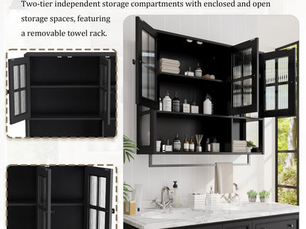 3 Door Wall Cabinet With Glass Door And Towel Bar