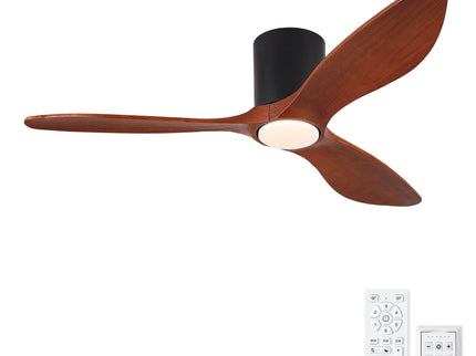 Low Profile Flush Mount Ceiling Fan With Light And Reversible Quiet Motor - Matte Black
