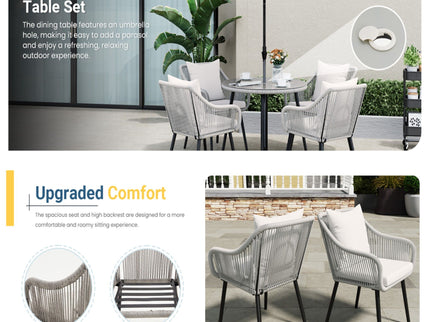 5 Piece Twisted Rattan Patio Dining Set With Table