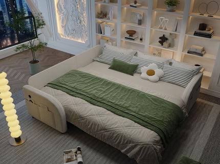 L-Shaped Couch With Pull-Out Bed, Oversize Convertible Sleeper Sofa With Side Pocket & USB Port