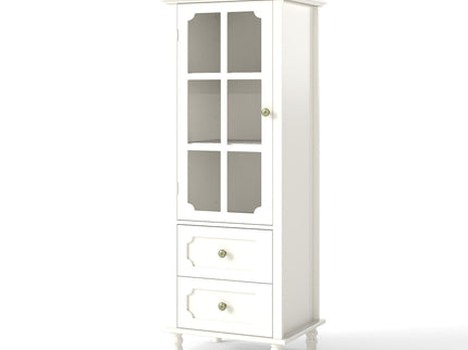 Minimalism Buffet Cabinet With Glass Doors And Double Drawer