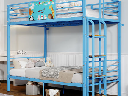 Bunk Bed, Convertible To 2 Separate Twin Size Beds With Full Length Guardrail & Ladder, No Box Spring Needed - Blue