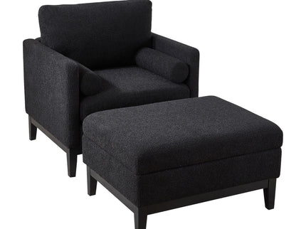Farmhouse Upholstered Accent Chair With Ottoman, Reversible Lid Coffee Table