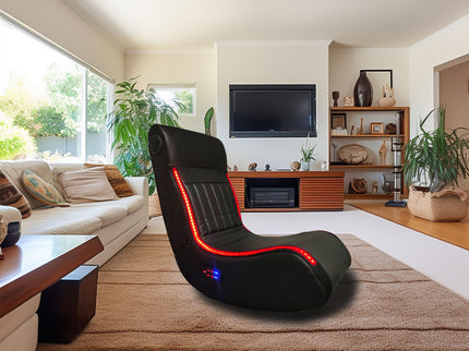 Foldable Gaming Chair With Onboard Speakers, LED Strip Lighting, Bluetooth, Vibration Massage, USB Charging Port - Black