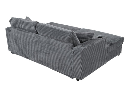 Oversized Loveseat Chaise With 2 USB Ports, 2 Cup Holders And 2 Throw Pillows