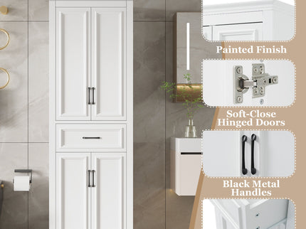 Freestanding Bathroom Vanity, Elegant Design With 4 Doors & 1 Drawer, Adjustable Shelves, Damping Hinges - White