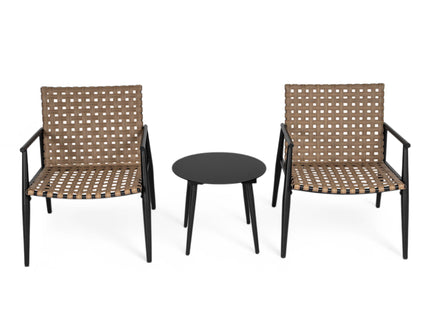 Outdoor Chat Set, 2 Chairs & Side Table - Black / Brown