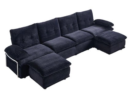 Upholstery Modular Sectional Sofa , 4 Seater With 2 Ottomans For Living Room - Black