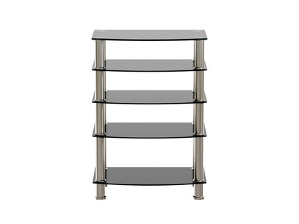 5 Tier Tempered Glass Side Table, Stainless Steel Frame End Table For Living Room, Bedroom - Black