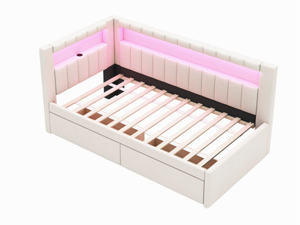 Upholstered Platform Bed With USB Ports And LED Belt