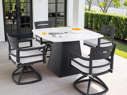 Outdoor Patio Dining Set, Squircle Dining Table, Dining Chairs With Sunbrella Cushions