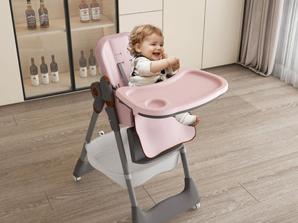 Adjustable Baby High Chair 0-6 Years, Portable Infant Feeding Seat With Safety Belt, Silent Lockable Wheels