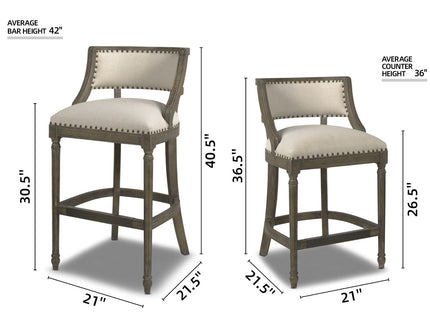 Paris - Farmhouse Counter Height Bar Stool With Backrest