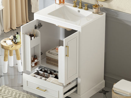 Bathroom Vanity With Sink, 1 Divided Drawer And 2 Soft Close Doors With Double Shelf
