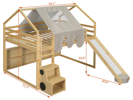 Loft Bed With House Shaped Frame And Tent