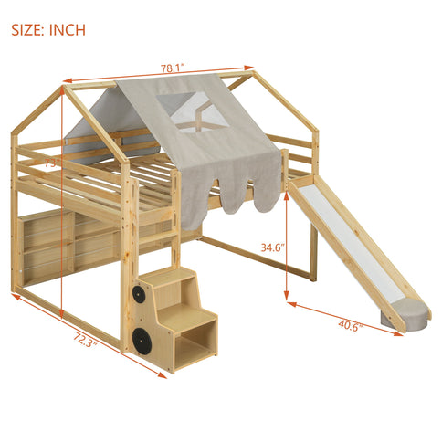 Loft Bed With House Shaped Frame And Tent
