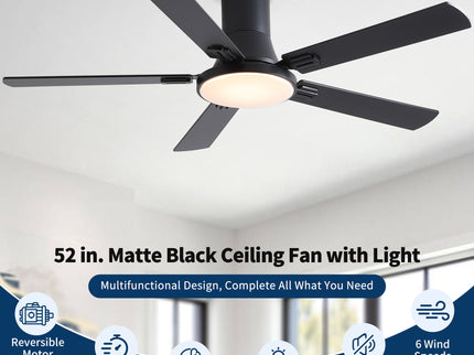 Flush Mount Ceiling Fans With LED Light And Remote Control, 5 Blades